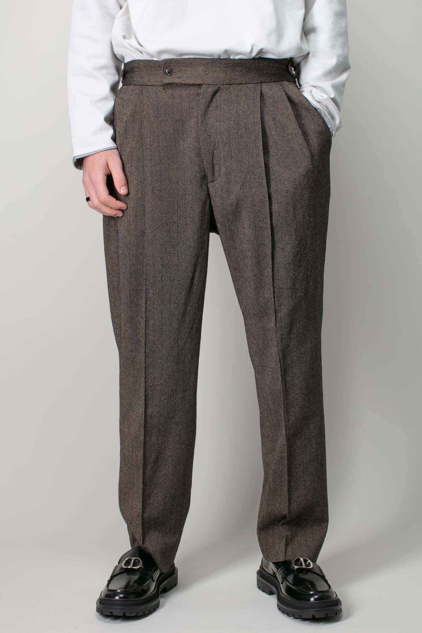 Tucked Side Tab Trouser - Pin Stripe Jq. – LABELS