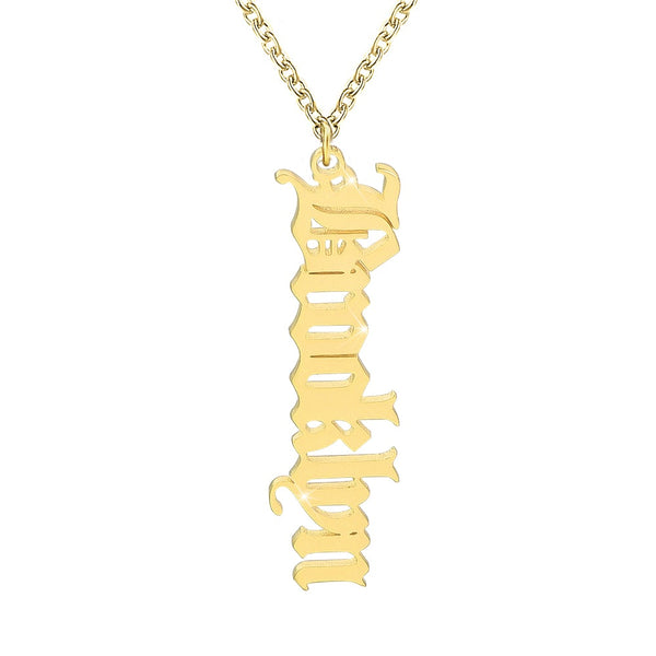 Vertical Old English Gold Plated Personalized Custom Name Necklace Silviax 