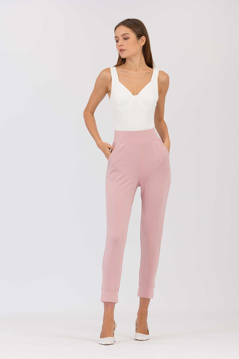 pale pink cigarette trousers