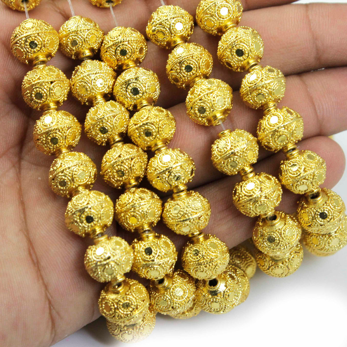 7 Strands Designer Gold Plated Designer Copper Casting Round Ball Beads,Jewelry Making Supplies 7mm 8 inches Bulk Lot CCB117