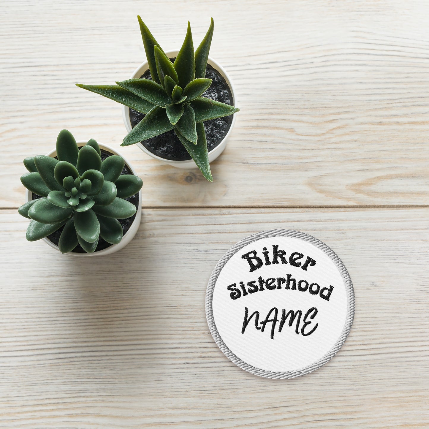 Biker Sisterhood Customizable Circle Patch - White