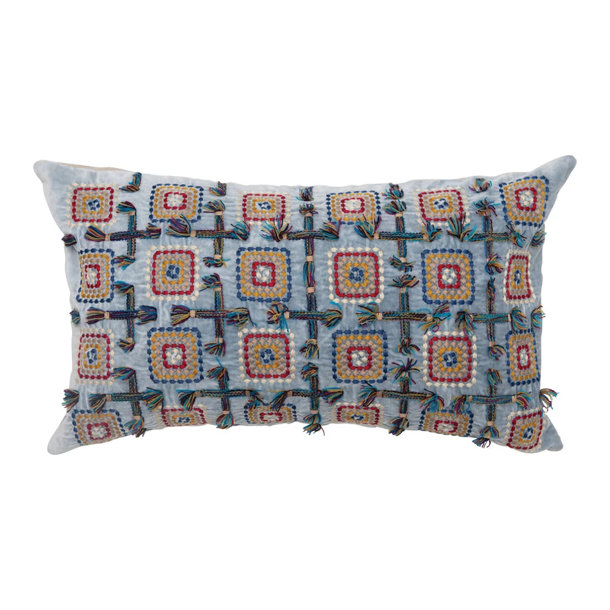 Cotton Velvet Embroidered Lumbar Pillow