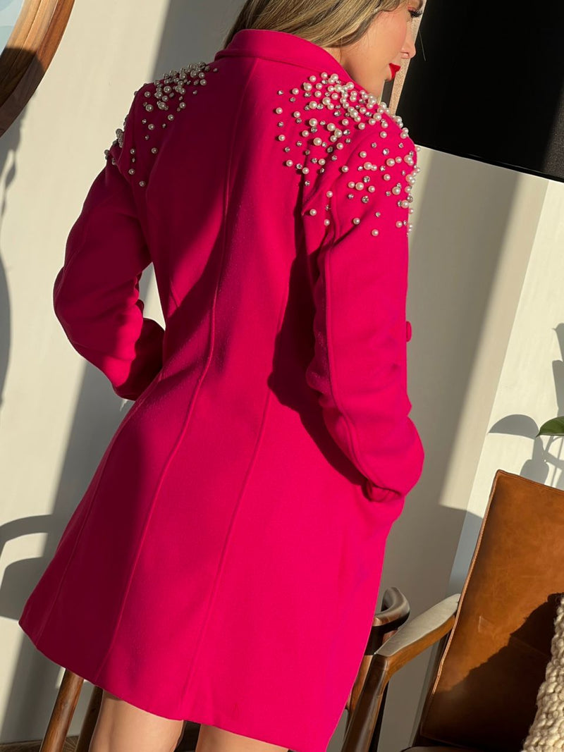 lente Estadio Imaginativo blazer rosa con perlas – LINDA SOHO