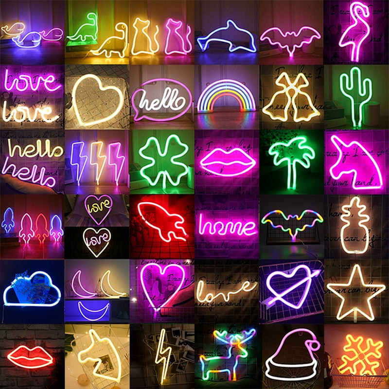 LED Neon Letters Lights Hello Shape Neon Signs Neon Word Light Art Decorative 