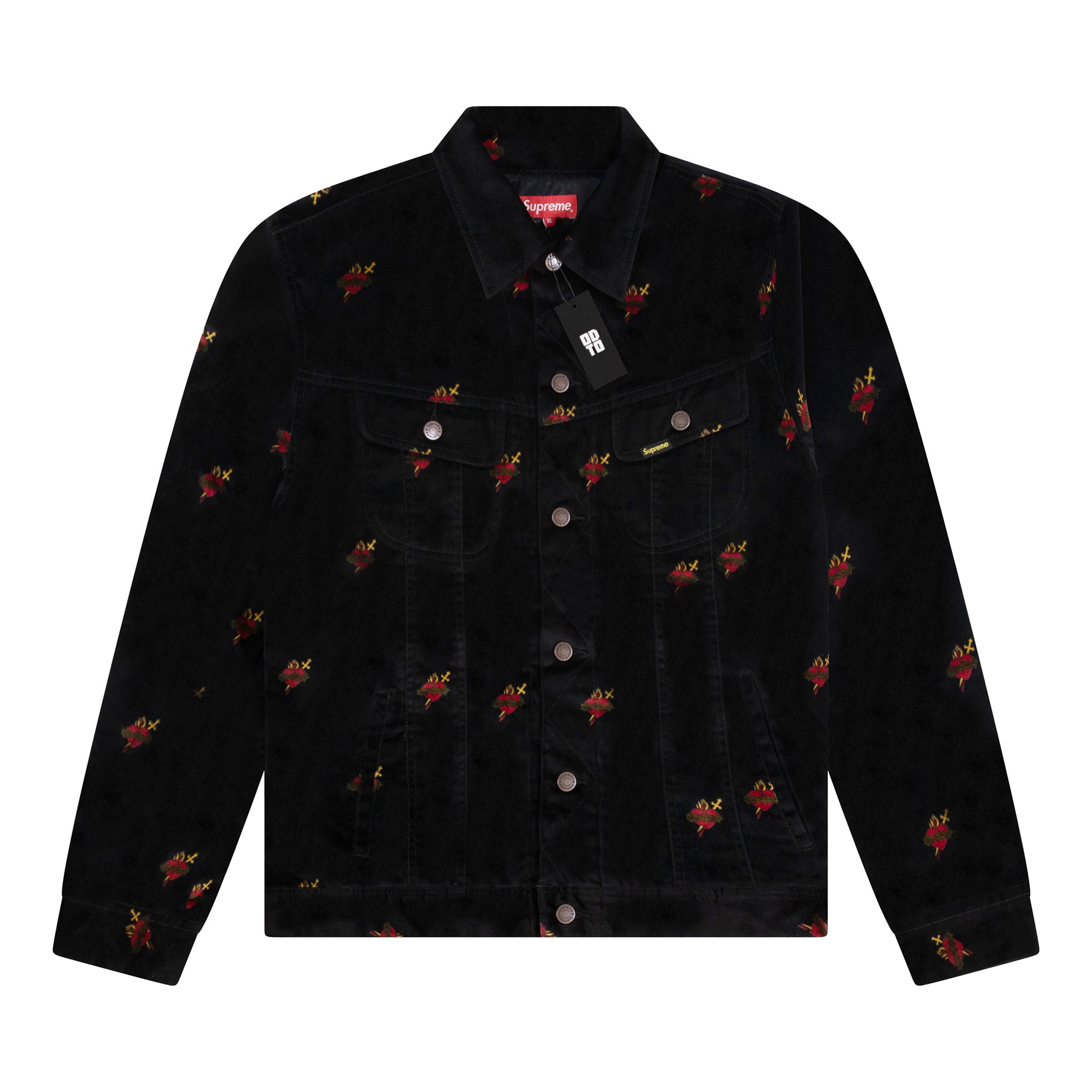 SUPREME VELVET TRUCKER JACKET BLACK SACRED HEARTS – ODTO