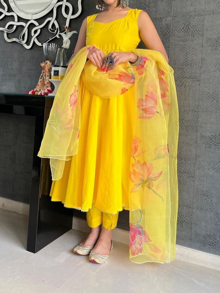 Latest Yellow Color Maskan Cotton Beautiful Border Lace Party Wear ...