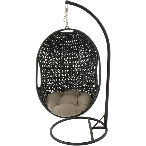 Hanover Outdoor Wicker Rattan Hanging Egg Chair Swing Egg