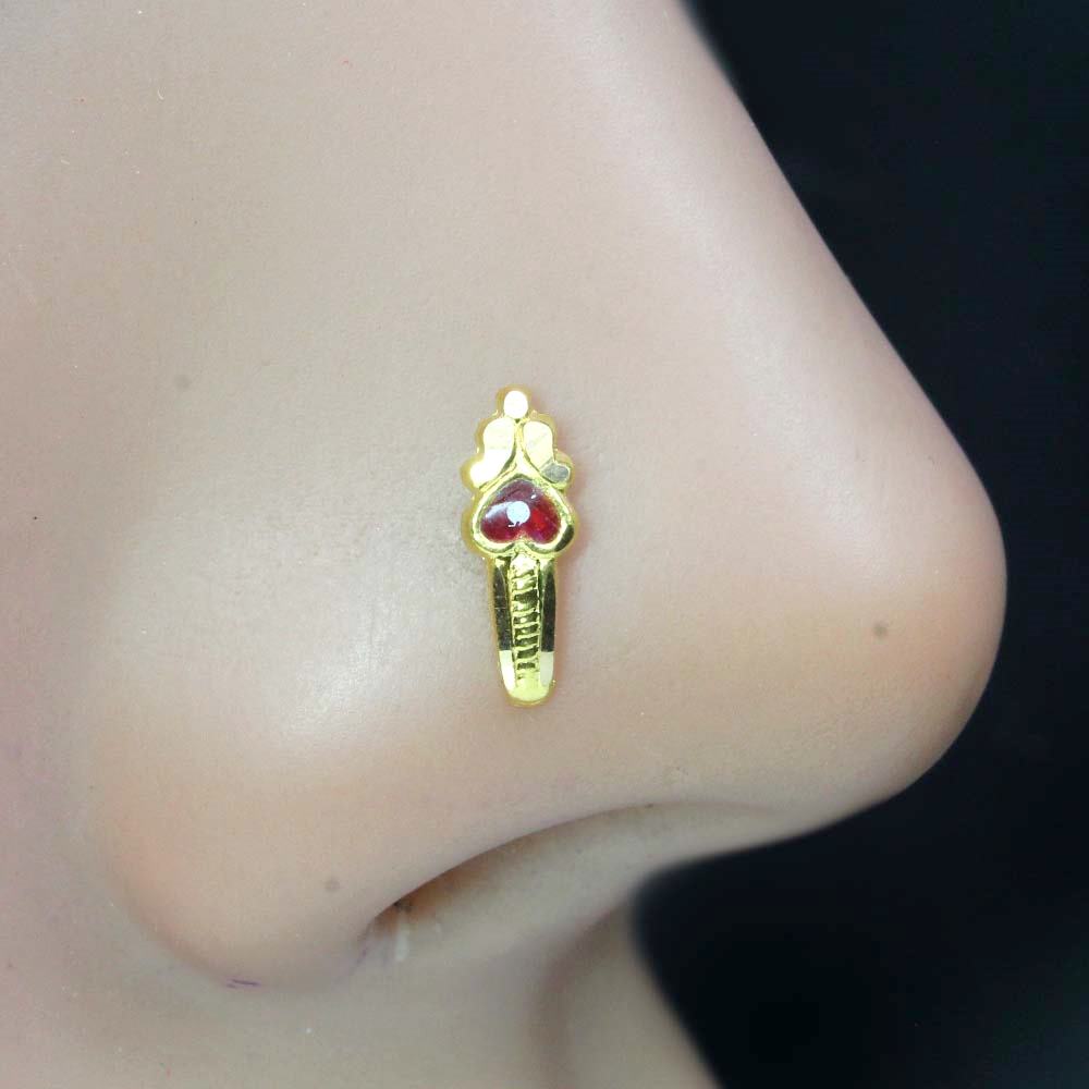 Indian Women Vertical Style Piercing Nose Stud Pin Real 14k Solid ...