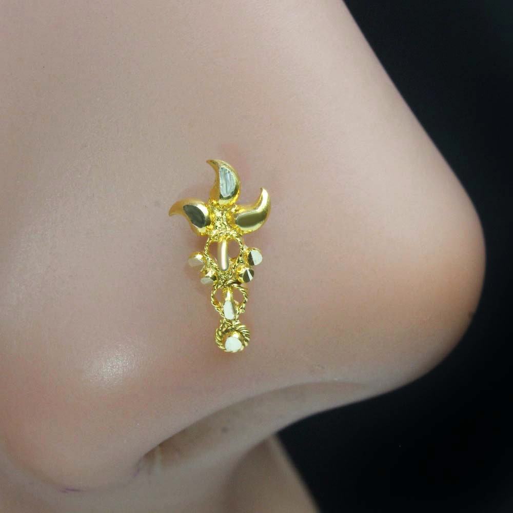 Cute Traditional Style 14K Real Gold Nose Stud Indian Push pin ...