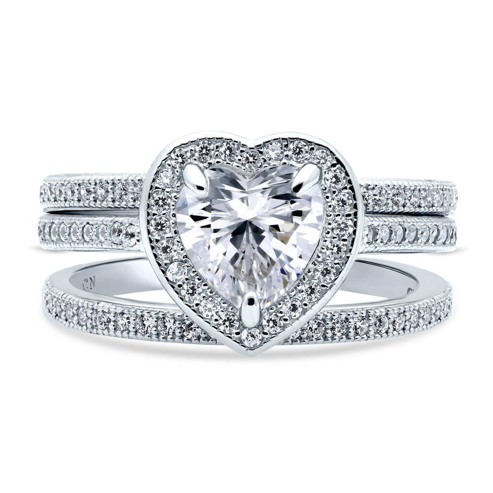 Sterling Silver Halo Heart CZ Wedding Engagement Ring Set #VR081-03 –  WHOLESALE