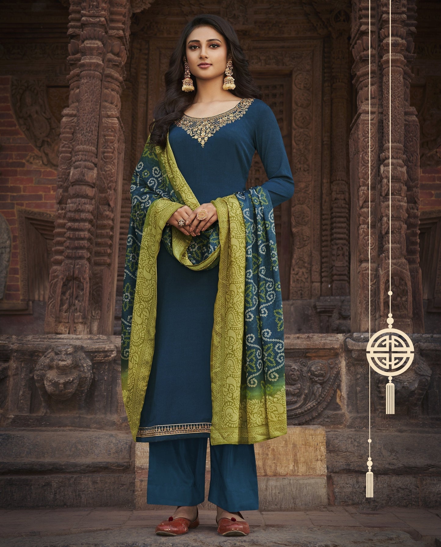 Blue Printed Embroidered Diamond Chinon Chiffon Straight Salwar Kameez Suit (Unstitched) - Straight Suits - Raspberry Blush