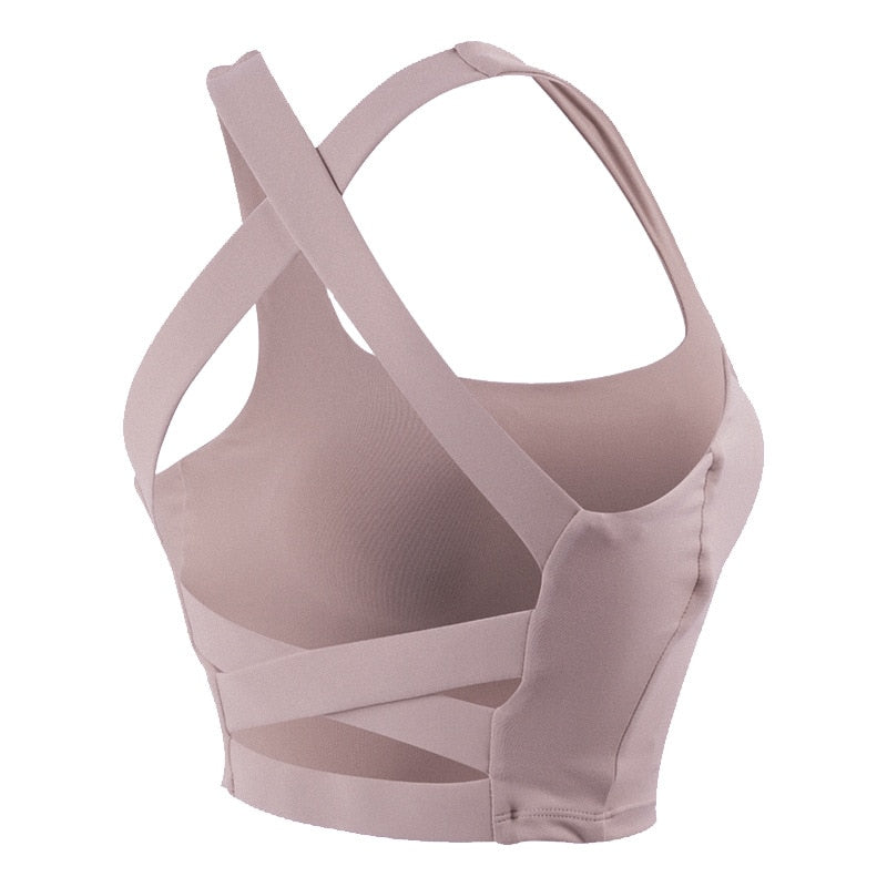 SHINBENE CROSS Anti-Sweat Athletic Training Yoga Sport Bras Crop Top Women Buttery-Soft Push Up Padded Gym Fitness Workout Bras