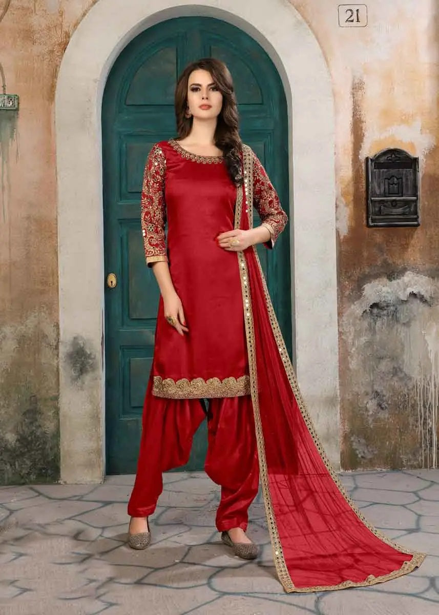 Red Color Art Silk Embroidered Party Wear Ladies Dress – Gunj Fashion