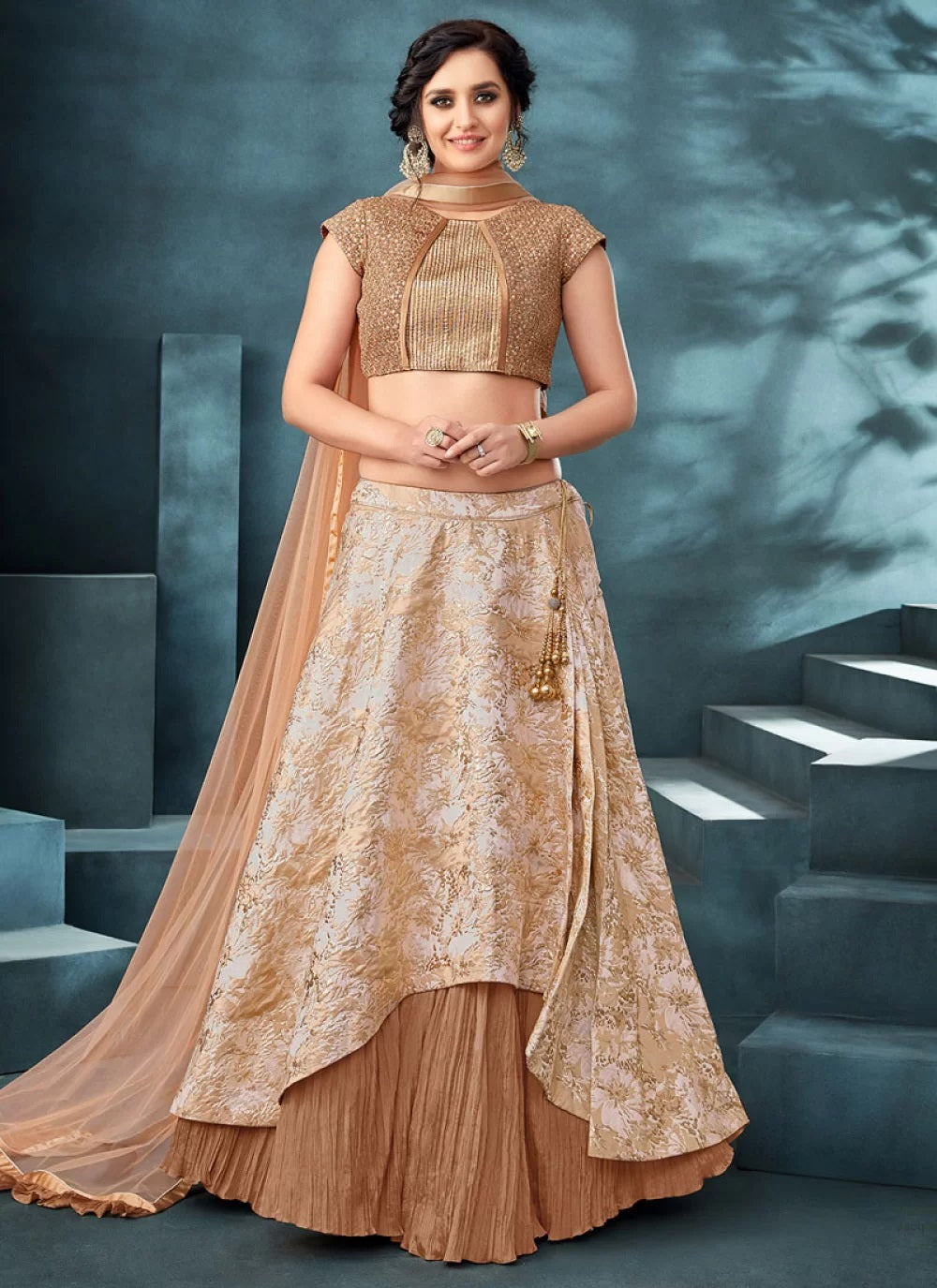 Beige Jacquard Latest Bridal Lehenga – Gunj Fashion