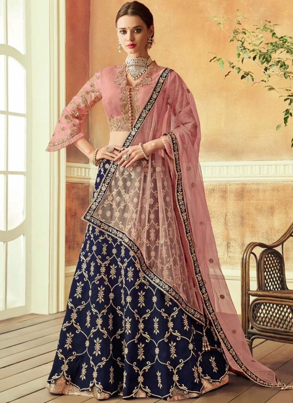 Blue Color Taffeta Silk Embroidered Work Lehenga Choli – Gunj Fashion