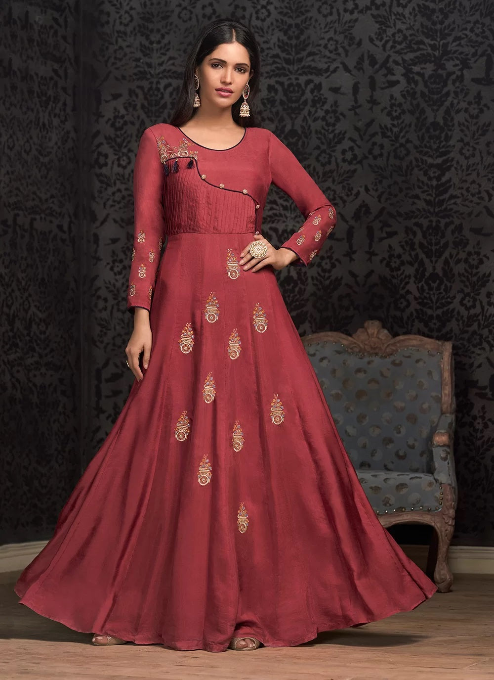 Copper Muslin Fancy Gown For Ladies – Gunj Fashion