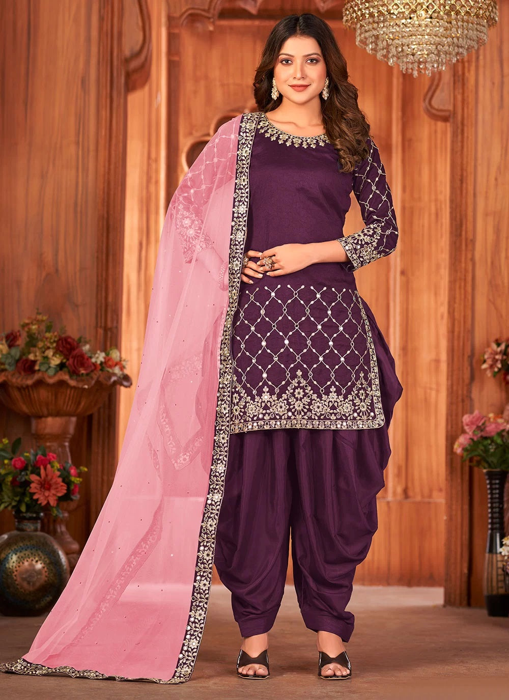 Shop Patiyala Suits | Glass Work Art Silk Designer Punjabi Suit In ...