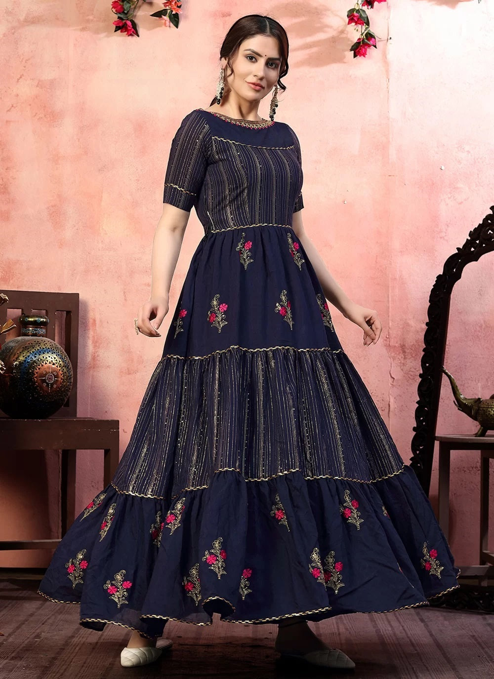 Navy Blue Womens Party Wear Gown – Gunj Fashion