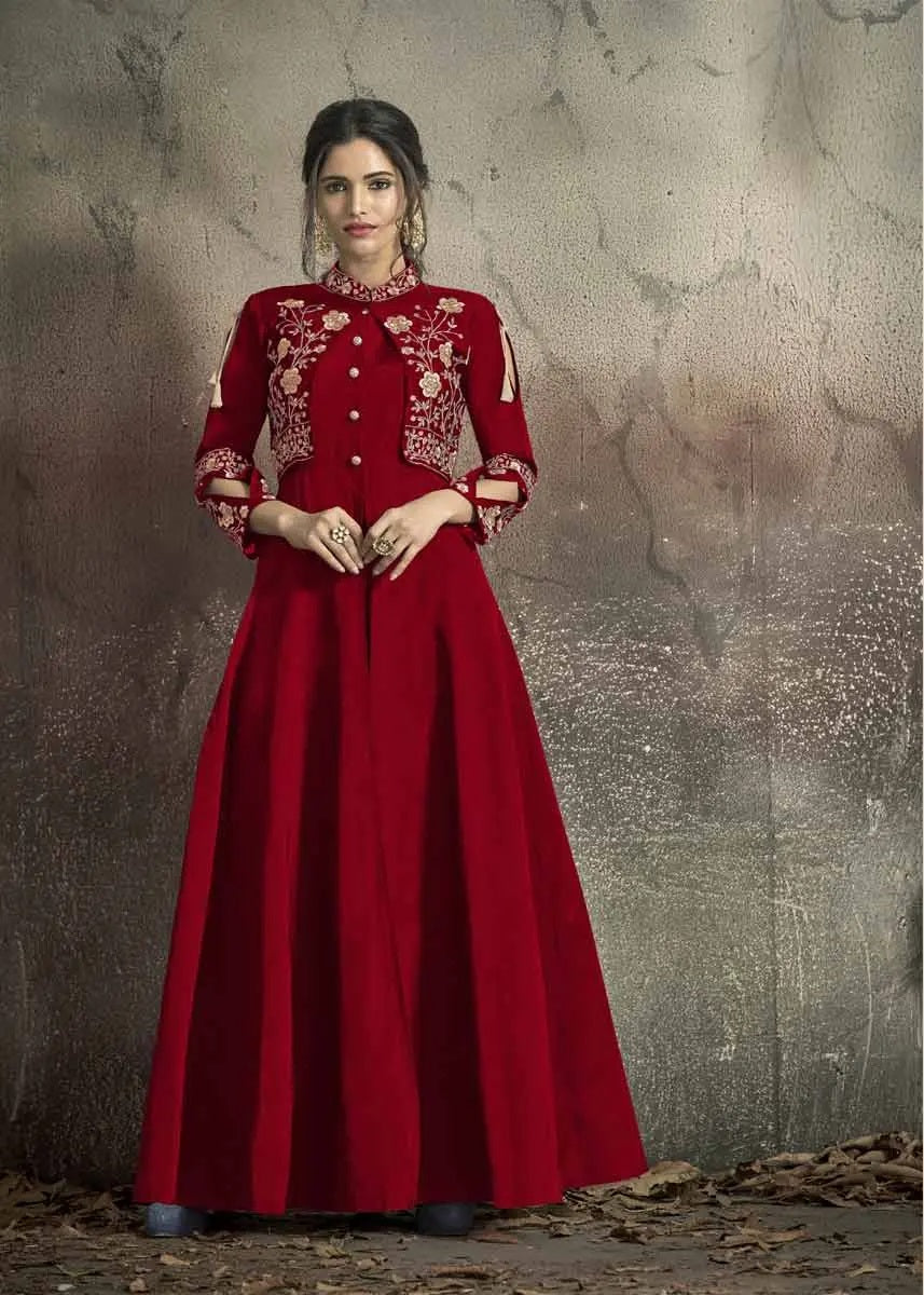 Red Taffeta Party Wear Gown Ladies – Gunj Fashion