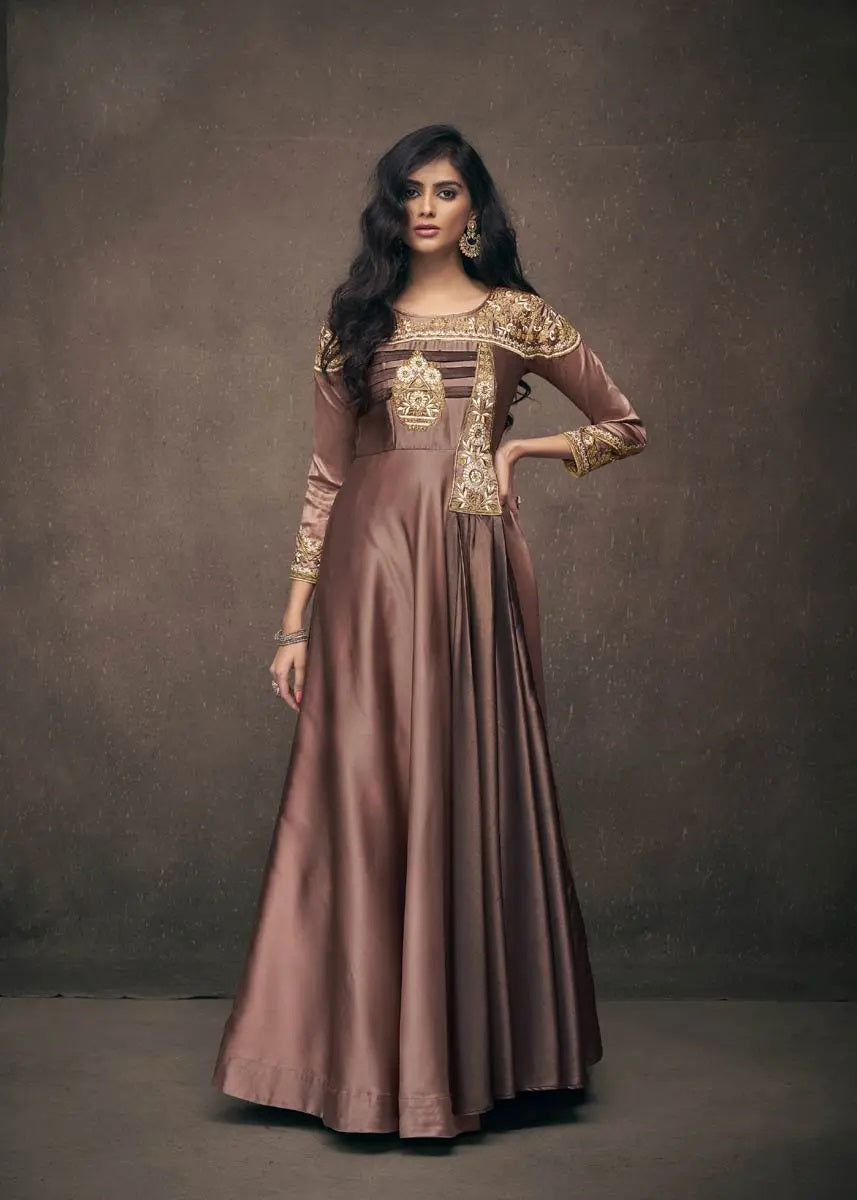 Wine Silk Party Wear Gown Ladies – Gunj Fashion