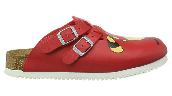 red birkenstock clogs