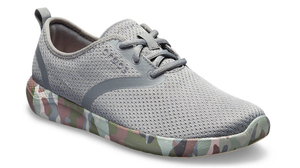 gray camo croc sneakers