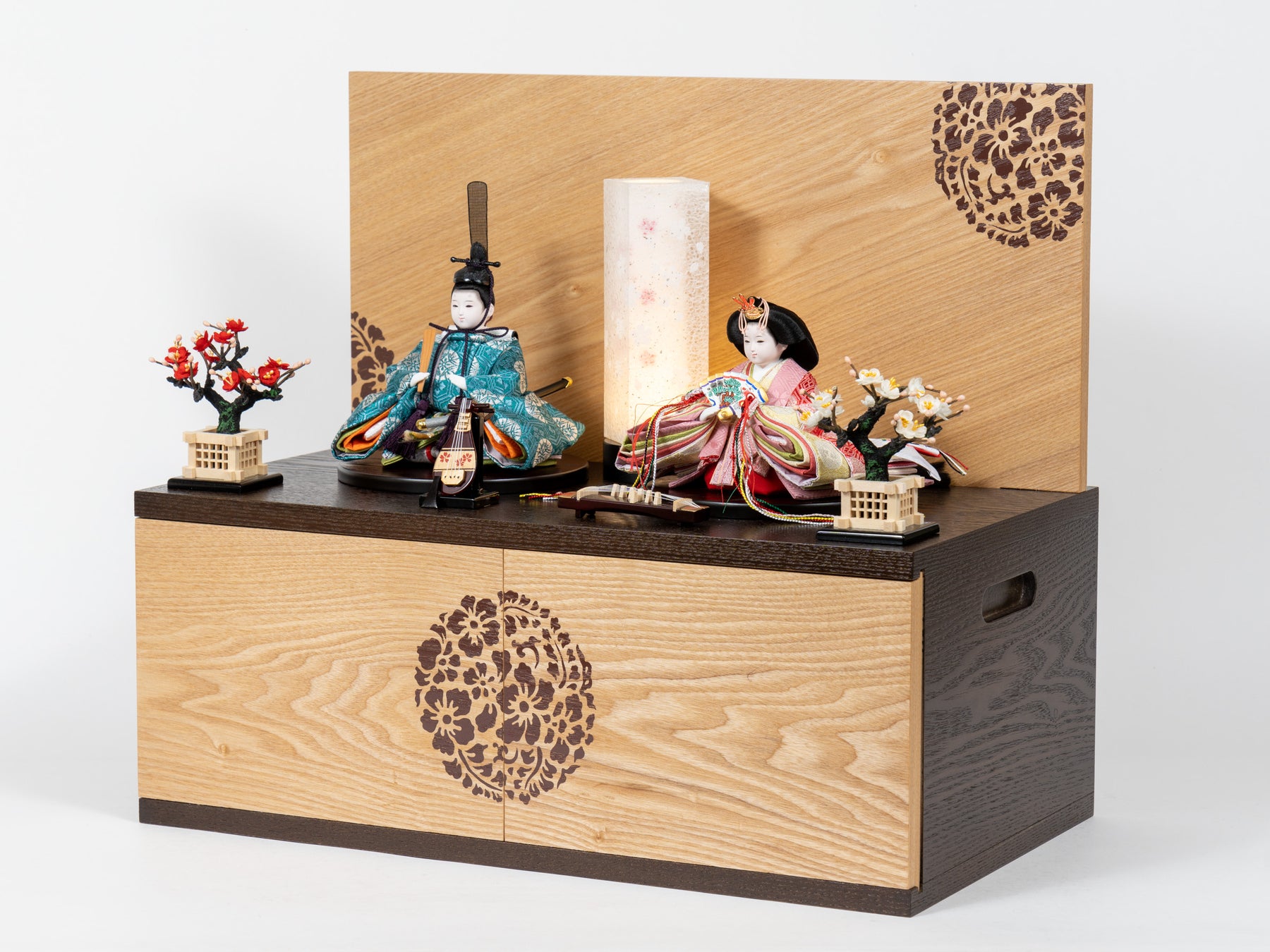 和花収納飾り 白木 吉藤作 正絹花浅葱