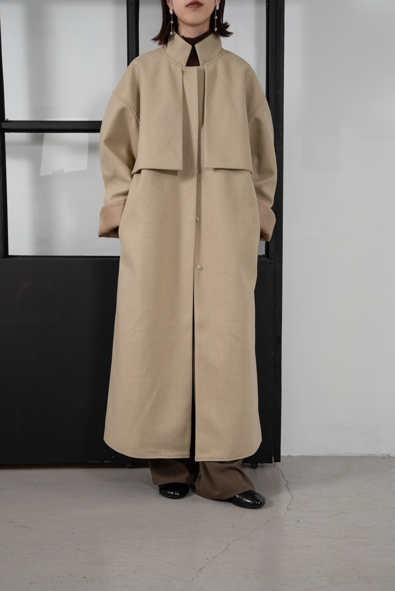 lawgy コート stand neck leather cuff coat | angeloawards.com