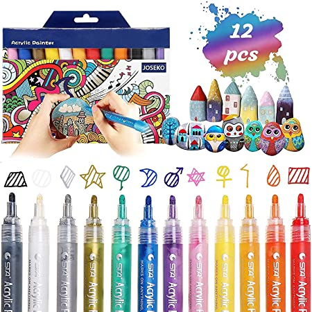 STA Acrylic Paint Marker Pens 12 Colors Medium Point Markers f