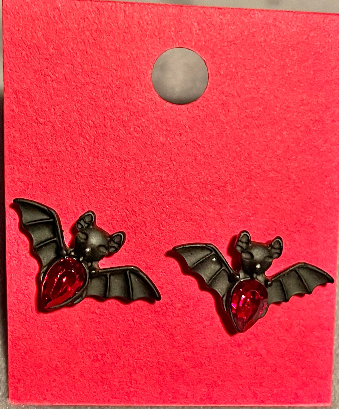 Earring - Bat Red Gem