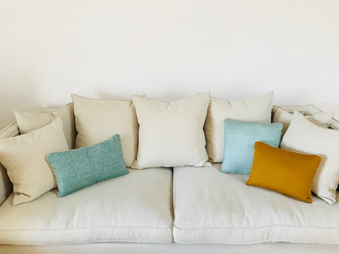 Pillow ROY on the sofa - handmade pillow made of silk and linen, by HETTI.