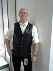 david in his custom designed leather vest with special fire arm inserted panels and pockets