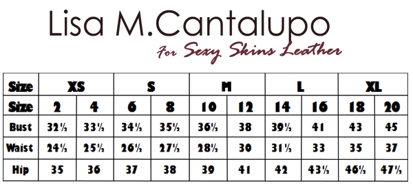 lisa cantalupo sexy skins leather size sizing chart table