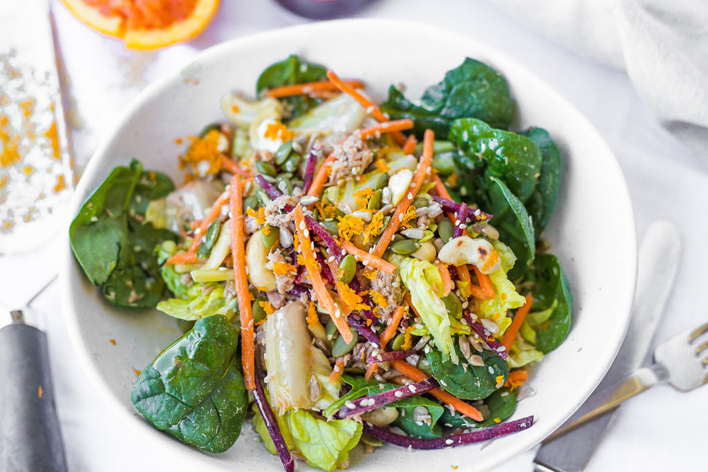 Tuna Rainbow Salad with Orange Sesame Dressing Recipe Naked Paleo Whole food bars
