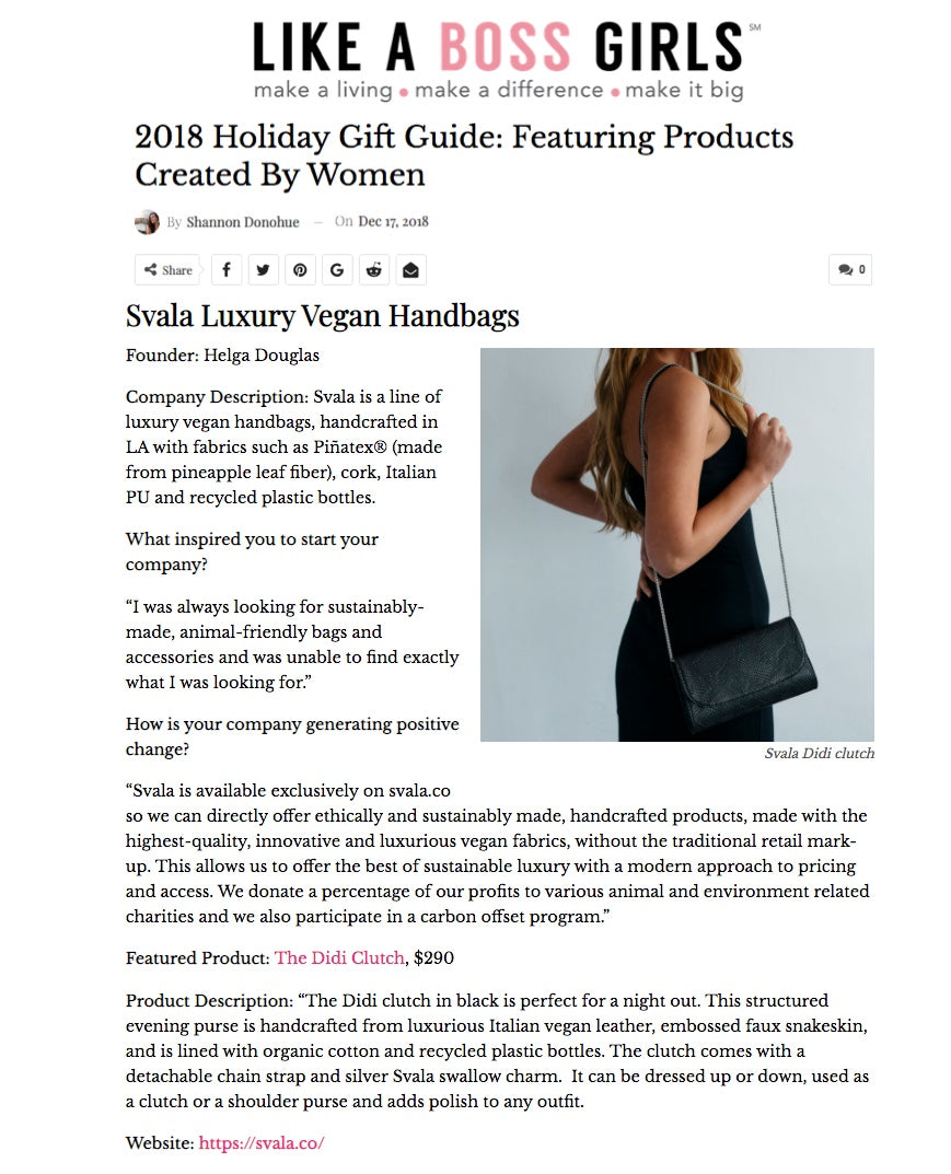 Svala vegan Didi clutch in LABG 2018 holiday gift guide