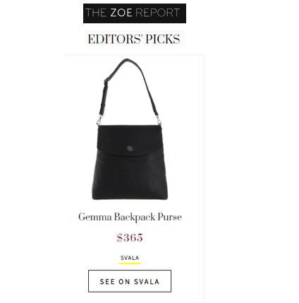 The Zoe report features the Svala vegan Gemma convertible backpack purse in black pinatex