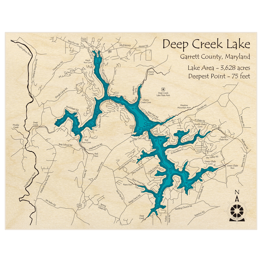 Deep Creek Lake 3d Custom Wood Map Lake Art Llc 1953