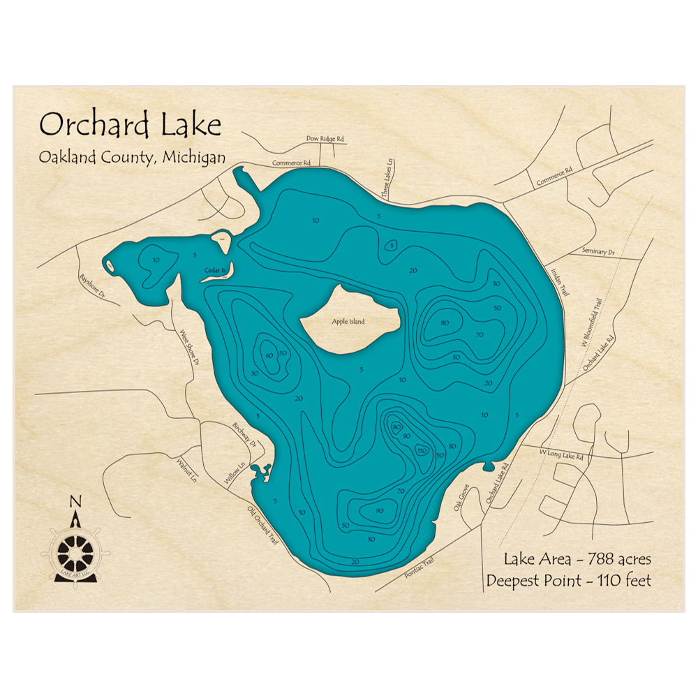 Orchard Lake 3D Custom Wood Map Lake Art LLC