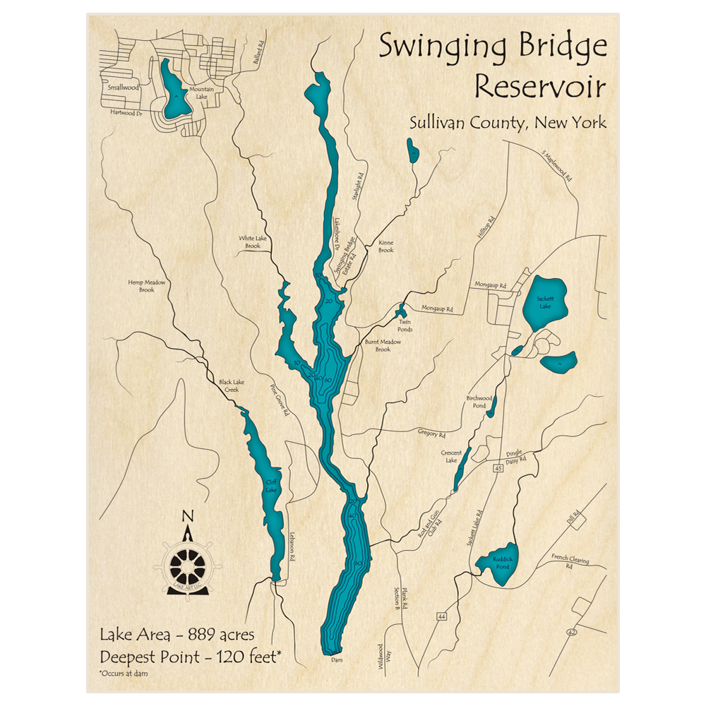 Swinging Bridge Reservoir Custom Laser Cut Art Lake Art LLC