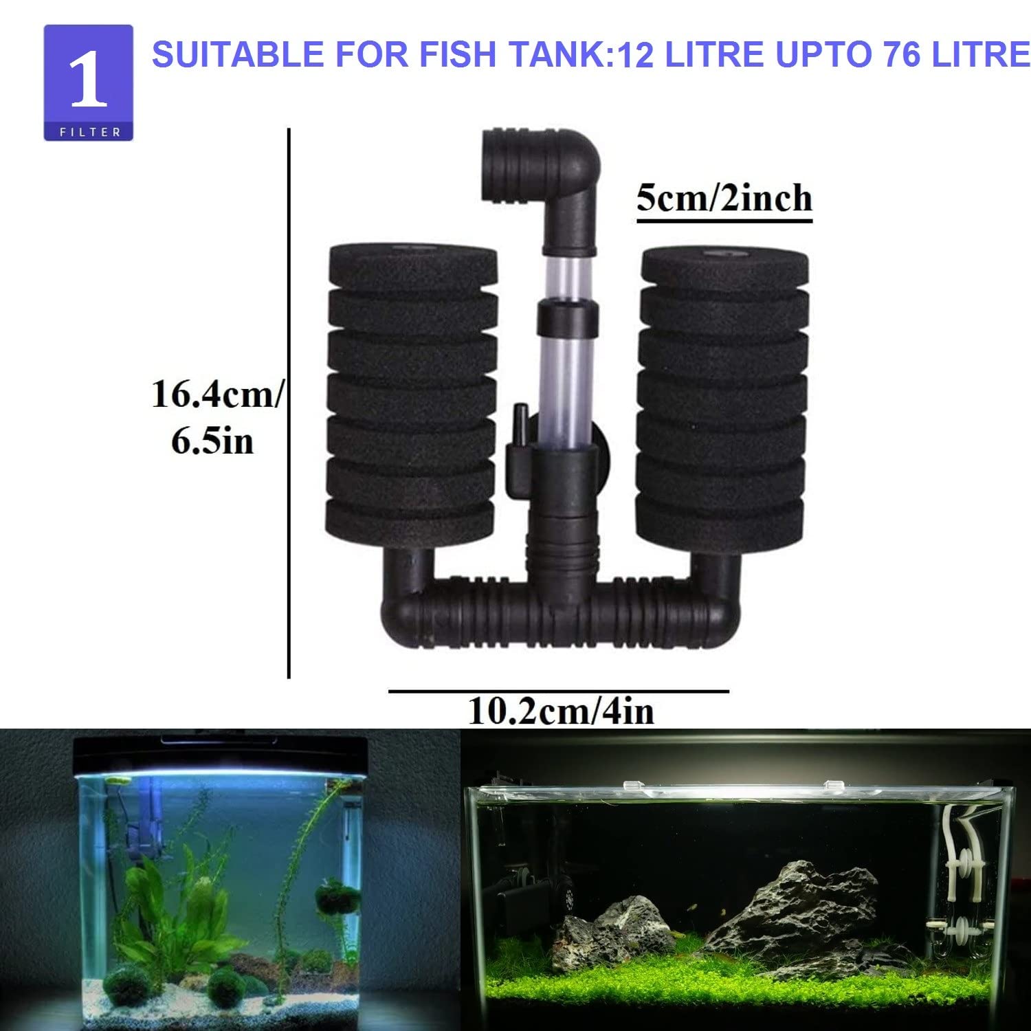 Aquarium Filter Sponge, Aquarium bio Sponge Biochemical Double Sponge for Fish Tank with Tube(Air not Included)