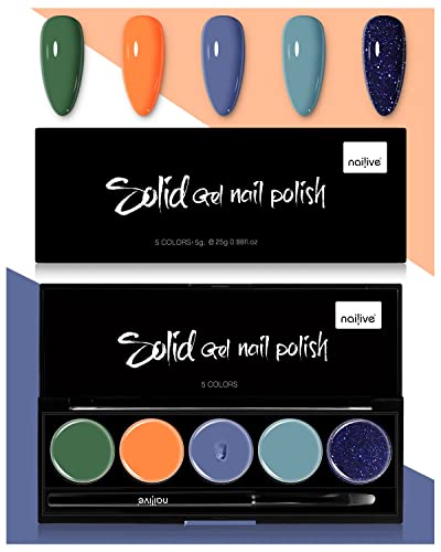 Nailive 5-color solid nude gel nail polish set.