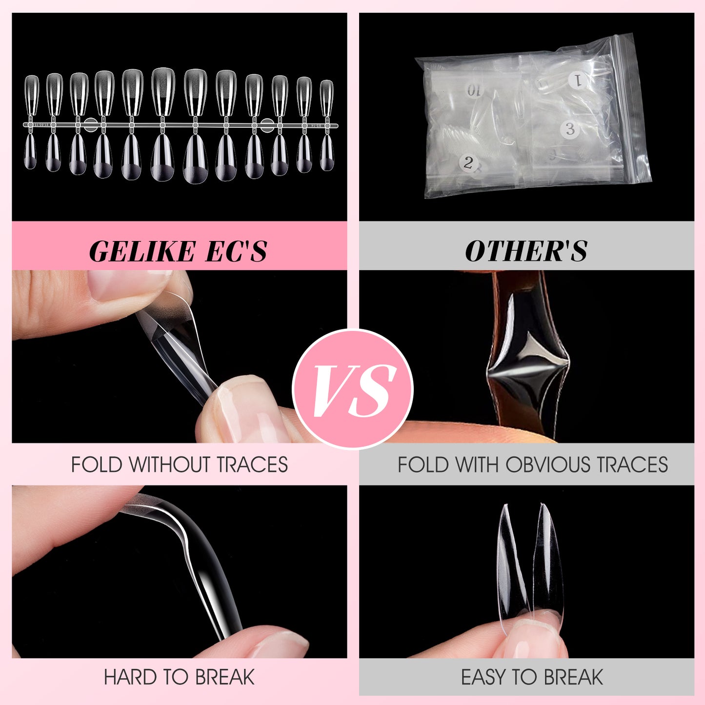 Gelike EC Nail Tips and Glue Gel Nail Kit, 6 In 1 Nail Glue Gel with Soft Gel Nail Tips Coffin and Almond 240Pcs Shape and Innovative UV LED Lamp Easy DIY