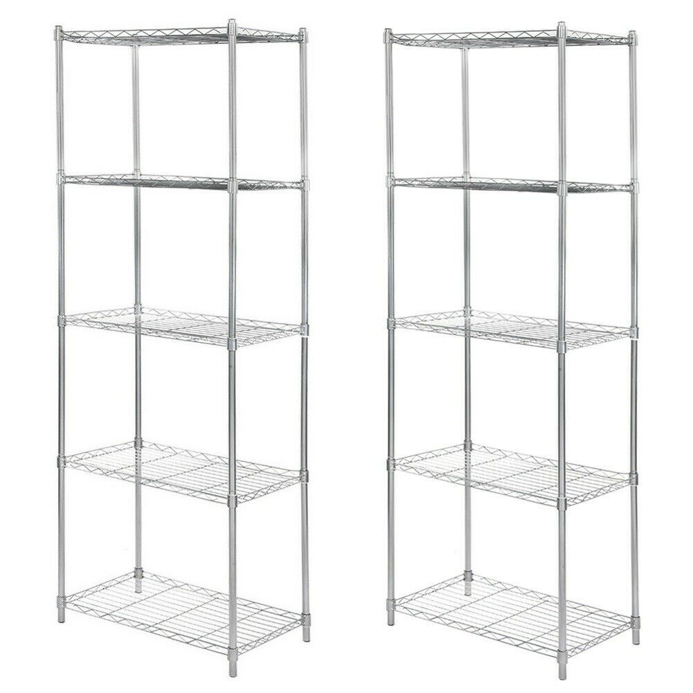 5 Tier Silver Metal Storage Rack Shelving Wire Shelf Kitchen Office Units Shelf 
