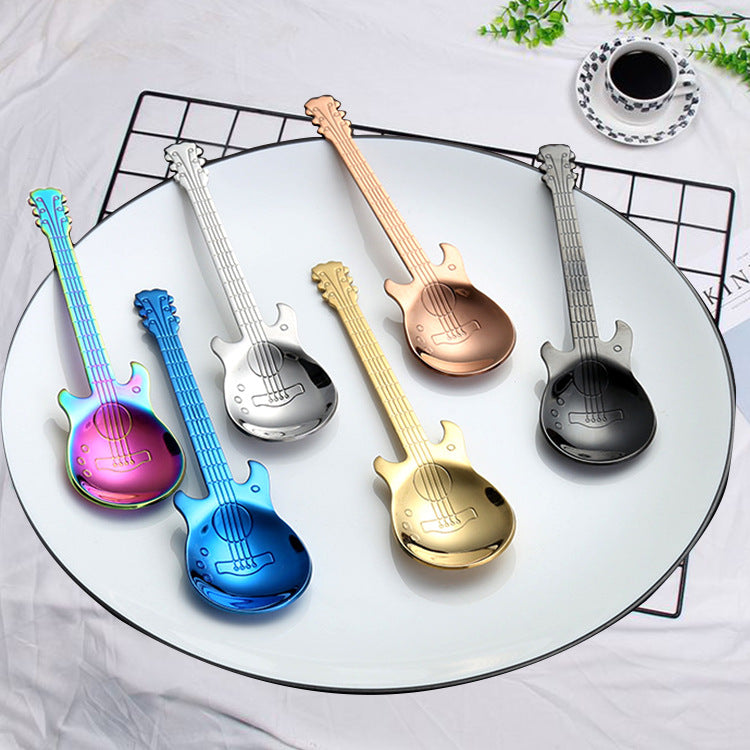 7PCS Gyrategirl Guitar Coffee Teaspoons Stainless Steel Dessert Spoon Musical Demitasse Spoon Kitchen Utensil for Stirring/Mixing/Dessert/Ice Cream Spoon Perfect Gifts for Music Guitar Lover