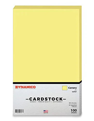 Canary 8.5 x 14" Pastel Color Cardstock Paper - for Cards and Stationery Printing | Medium to Light Weight Card Stock 67 LB Vellum Bristol | 100 Sheets FoldCard
