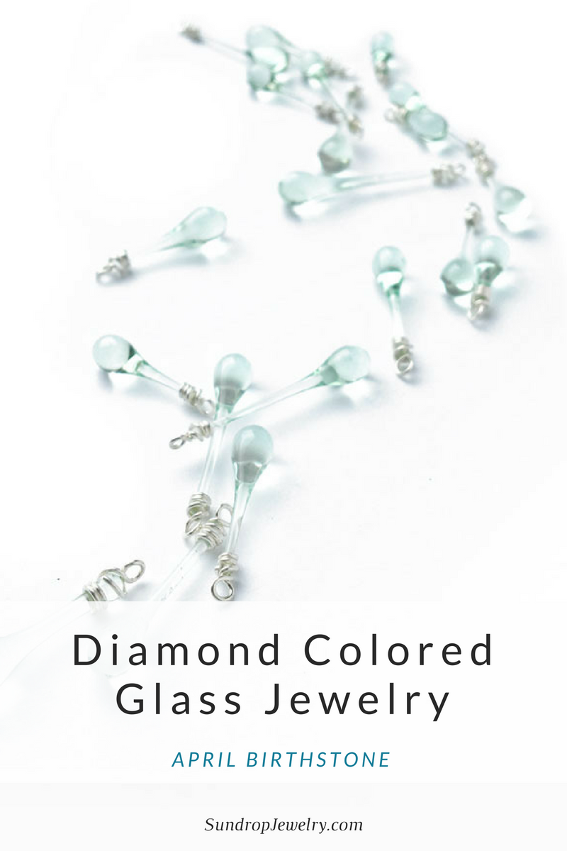 April birthstone: diamond colored glass jewelry by Sundrop Jewelry