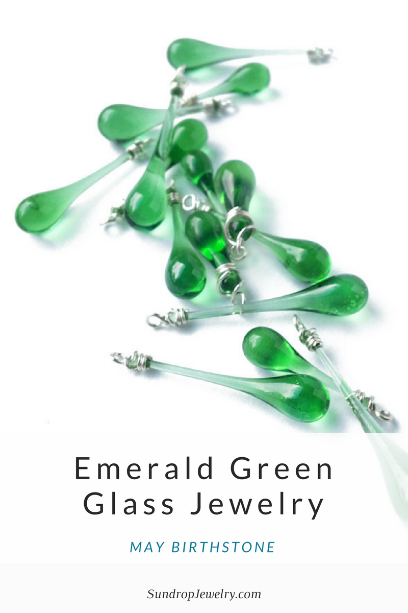 May gemstone: emerald green glass jewelry from recycled bottles