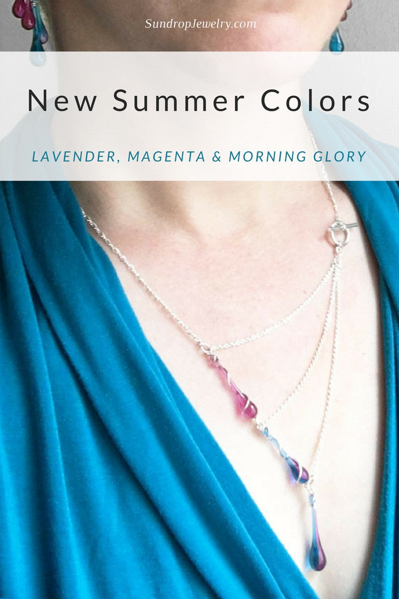 New summer colors - lavender, magenta & morning glory glass jewelry by Sundrop Jewelry