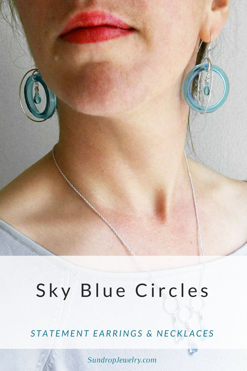 Sky blue circle drop earrings & statement necklaces || Sundrop Jewelry