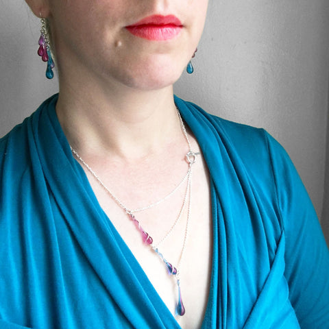 Introducing new summer colors of glass jewelry - magenta, lavender, and morning glory